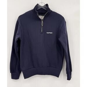 Nude Project Navy Half Zip Sweater Sweatshirt Logo Zipper Pull Size XS NEW